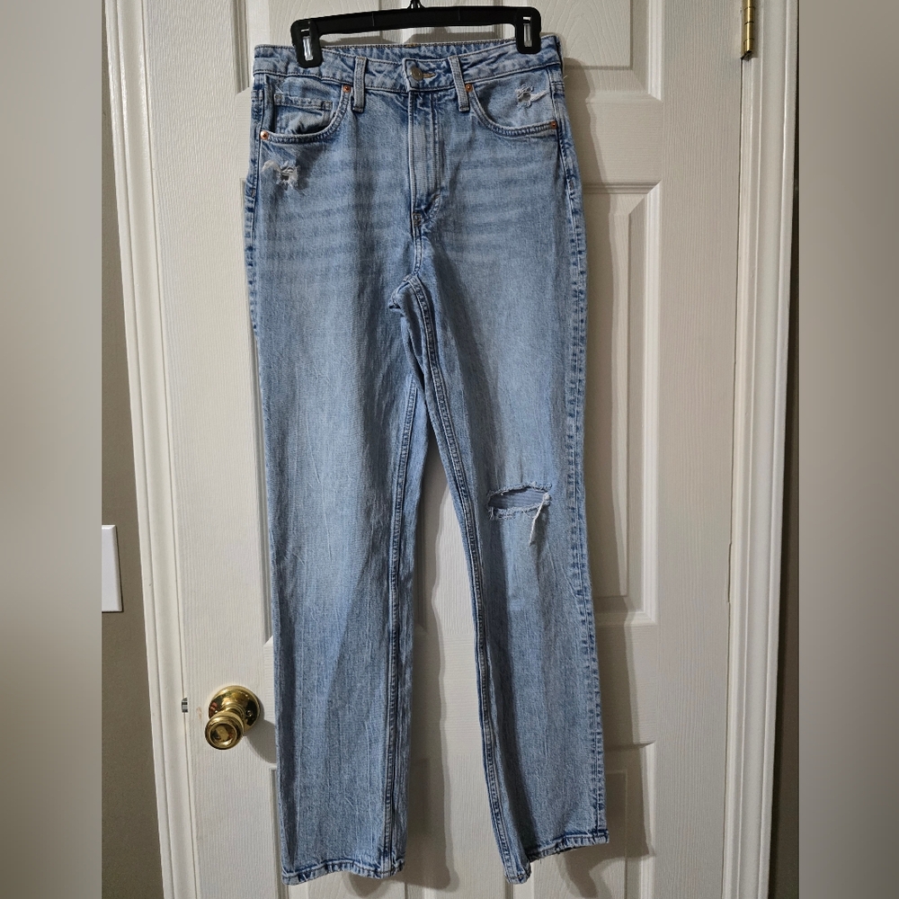 &Denim by H&M High Waist Slim Straight Jeans, 90s, Light Destructed Wash, EUC!